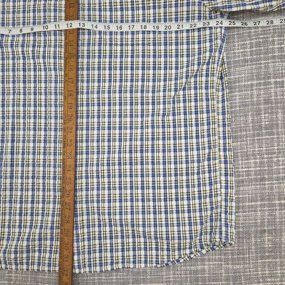 LL Bean Seersucker Textured Shirt Blue Yellow Plaid Button Down Men's LT - Picture 8 of 13